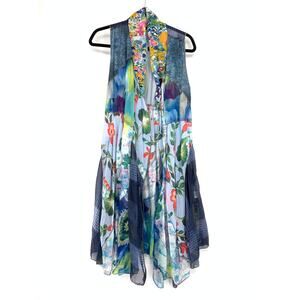 Fun Sport Womens Mix Media Patchwork Vest Kimono L Multicolor Boho Asymmetrical